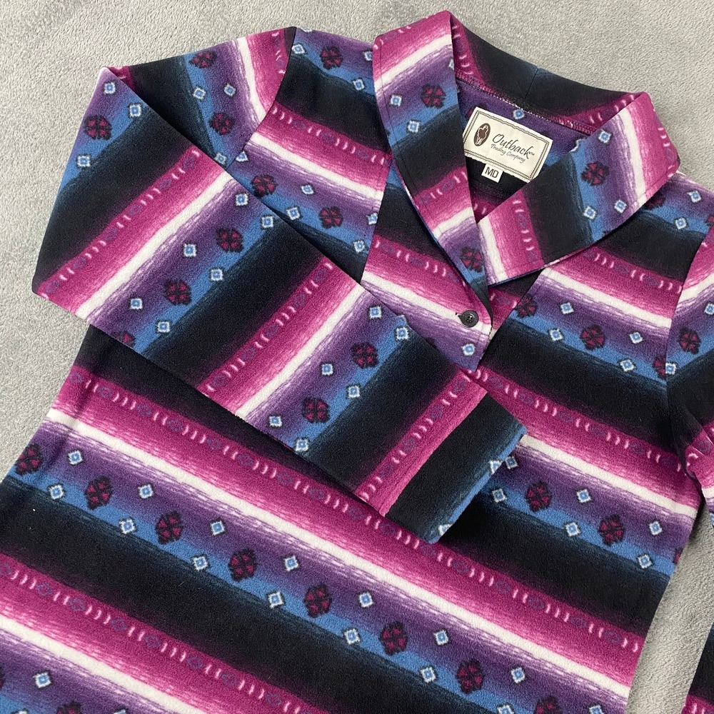 Outback Trading Co Womens Medium Tory Pullover Purple Southwestern Fleece Top